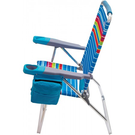 Mighty Rock Beach 17" Extended Height 4-Position Folding Beach Chair - Graphic Traffic Blue/White/Multi Stripe